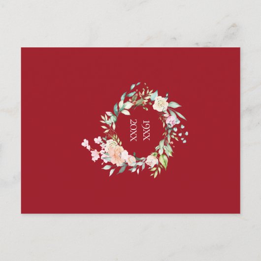 Invitation Carte Postale 40e anniversaire du Mariage Ruby Floral Garland (Dos)