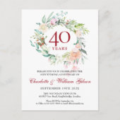 Invitation Carte Postale 40e anniversaire du Mariage Ruby Floral Garland (Devant)