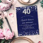 Invitation Carte Postale 40e anniversaire marine bleu argent étoiles glamou<br><div class="desc">Une invitation moderne,  élégante et glamour pour une fête de 40e anniversaire. Un arrière - plan bleu marine,  décoré de faux étoiles argentées. Personnalisez et ajoutez votre nom et les détails de votre fête. Le numéro 40 est écrit avec une police de style ballon.</div>