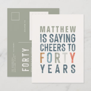 Invitation Carte Postale 40e anniversaire moderne rustique classe typograph