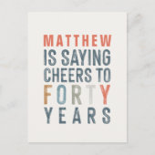 Invitation Carte Postale 40e anniversaire moderne rustique classe typograph (Devant)