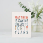 Invitation Carte Postale 40e anniversaire moderne rustique classe typograph (Debout devant)