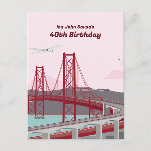 Invitation Carte Postale 40e anniversaire Pont de Lisbonne au coucher du so (Devant)