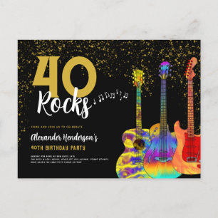 Invitation Carte Postale 40e fête d'anniversaire 40 Rocks Guitar Parties sc