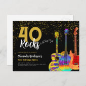 Invitation Carte Postale 40e fête d'anniversaire 40 Rocks Guitar Parties sc (Devant / Derrière)