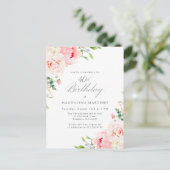 Invitation Carte Postale 40e fête d'anniversaire Feminine rose Floral Invit (Debout devant)