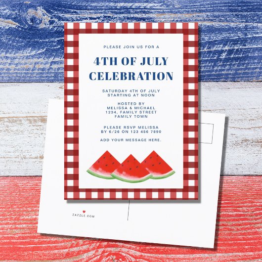 Invitation Carte Postale 4 juillet fête