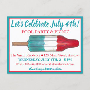 Invitation Carte Postale 4 juillet Feu d'artifice Rocket Pop Popsicle