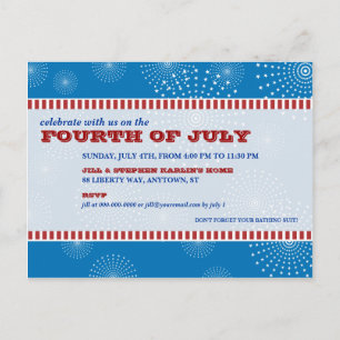 Invitation Carte Postale 4 juillet partie d'explosion de partie