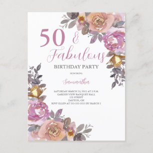 Invitation Carte Postale 50 et Fabulous Watercolor Floral Birthday Party