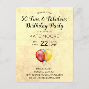 Invitation Carte Postale 50 Fabuleux anniversaire