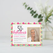 Invitation Carte Postale 50 & Fabuleux Anniversaire Or rose Floral (Debout devant)