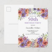 Invitation Carte Postale 50e anniversaire aquarelle Floral (Devant / Derrière)