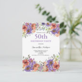 Invitation Carte Postale 50e anniversaire aquarelle Floral (Debout devant)