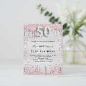 Invitation Carte Postale 50e anniversaire argent rose parties scintillant p (Debout devant)