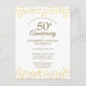 Invitation Carte Postale 50e Anniversaire de Mariage Confettis de coeurs en (Devant)