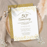 Invitation Carte Postale 50e anniversaire de Mariage Gold Hearts Confetti<br><div class="desc">Doté d'un délicat coeur d'amour doré confetti. Personnalisez avec vos cinquante ans spéciaux d'information d'anniversaire d'or en lettres d'or chic. Conçu par Thisisnotme©</div>