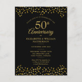 Invitation Carte Postale 50e anniversaire du Mariage Coeurs d'or noir (Devant)