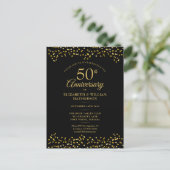Invitation Carte Postale 50e anniversaire du Mariage Coeurs d'or noir (Debout devant)