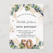 Invitation Carte Postale 50e anniversaire eucalyptus parties scintillant ve (Devant)