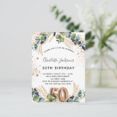 Invitation Carte Postale 50e anniversaire eucalyptus parties scintillant ve (Debout devant)