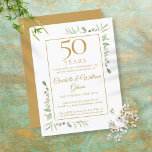 Invitation Carte Postale 50e anniversaire Mariage d'or Verdure<br><div class="desc">Doté d'une délicate aquarelle et d'une verdure de jardin de campagne,  cette invitation à l'anniversaire chic peut être personnalisée avec vos informations spéciales de célébration de 50 ans,  avec un arrière - plan d'or à l'envers. Conçu par Thisisnotme©</div>