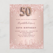 Invitation Carte Postale 50e anniversaire rose or parties scintillant rose (Devant)