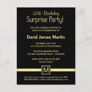 Invitation Carte Postale 50e anniversaire Surprise Party - Exemples d'invit