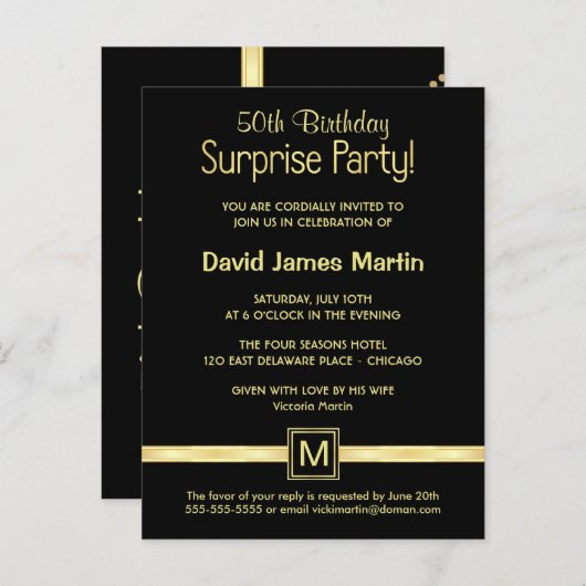 Invitation Carte Postale 50e anniversaire Surprise Party - Exemples d'invit (Devant / Derrière)