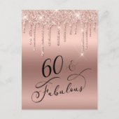 Invitation Carte Postale 60 Fabuleux Rose Parties scintillant Gold fête d'a (Devant)