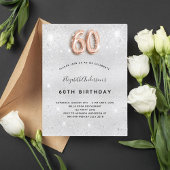 Invitation Carte Postale 60e anniversaire argent rose parties scintillant o
