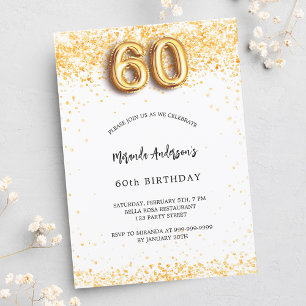 Invitation Carte Postale 60e anniversaire blanc confetti élégant or