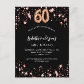 Invitation Carte Postale 60e anniversaire noir rose étoiles d'or (Devant)