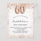 Invitation Carte Postale 60e anniversaire rose blanche éclat or (Devant)