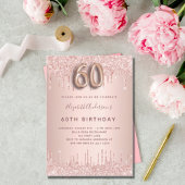 Invitation Carte Postale 60e anniversaire rose gouttes de parties scintilla
