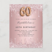 Invitation Carte Postale 60e anniversaire rose poussiéreux parties scintill (Devant)