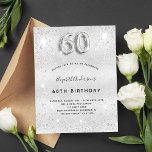 Invitation Carte Postale 60th birthday silver sparkles glamorous elegant<br><div class="desc">A modern, stylish and glamorous invitation for a 60th birthday party. A faux silver looking background, decorated with glitter dust. Personalize and add your name nad party details. Number 60 is written with a balloon style font, script. Back: silver background, postcard design. Tip: If you don't want it to look...</div>