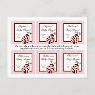 Invitation Carte Postale 6 Favoriser les étiquettes Pink Ladybug