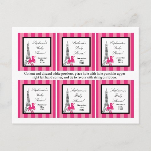 Invitation Carte Postale 6 Favoriser les étiquettes Poodle rose Paris Tour (Devant)