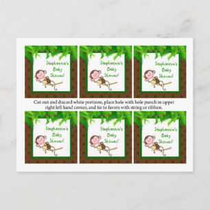 Invitation Carte Postale 6 Favoriser Tags Singe Swing Jungle Safari Zoo Ani