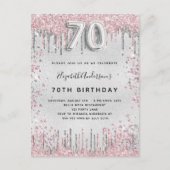 Invitation Carte Postale 70e anniversaire argent rose parties scintillant p (Devant)