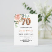 Invitation Carte Postale 70e anniversaire fleurie rose or eucalyptus vert (Debout devant)