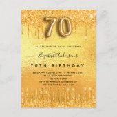 Invitation Carte Postale 70e anniversaire parties scintillant or gouttes (Devant)