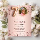 Invitation Carte Postale 70e anniversaire rose étoiles photo en or