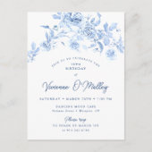 Invitation Carte Postale 70e fête d'anniversaire Dusty Blue Rose Floral (Devant)