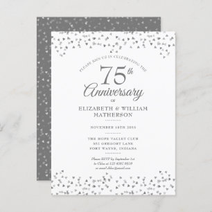 Invitation Carte Postale 75e anniversaire de Mariage Amour Coeurs Confetti
