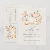 Invitation Carte Postale 75e fête d'anniversaire Citrouille blanc Leaves d' (Devant / Derrière)