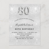 Invitation Carte Postale 80e anniversaire argent parties scintillant glamou (Devant)