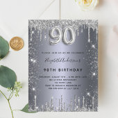 Invitation Carte Postale 90e anniversaire argent métal parties scintillant
