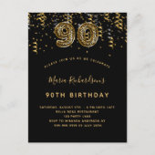 Invitation Carte Postale 90e anniversaire empreinte de léopard d'or noir (Devant)